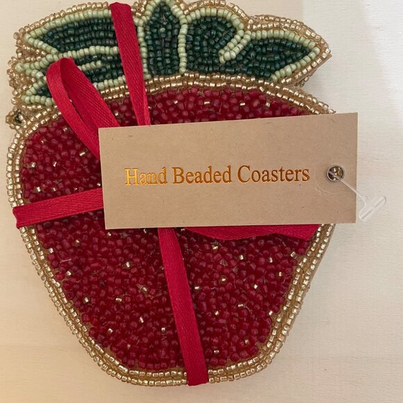 Hand Beaded Strawberry Coaster Set by On Cloud 9 - Picture 4 of 6